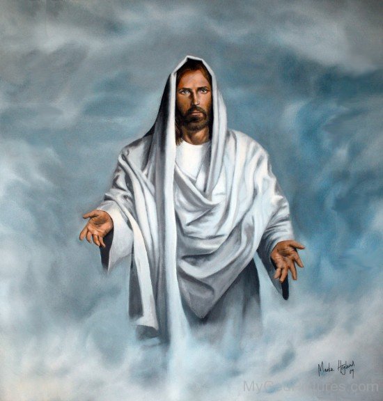 Picture Of Jesus Holding Arms Open In The Clouds