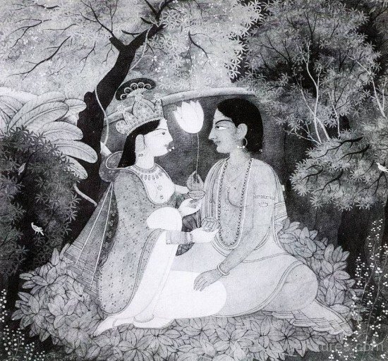 Black And White Picture Of Goddess Radha And Lord Krishna