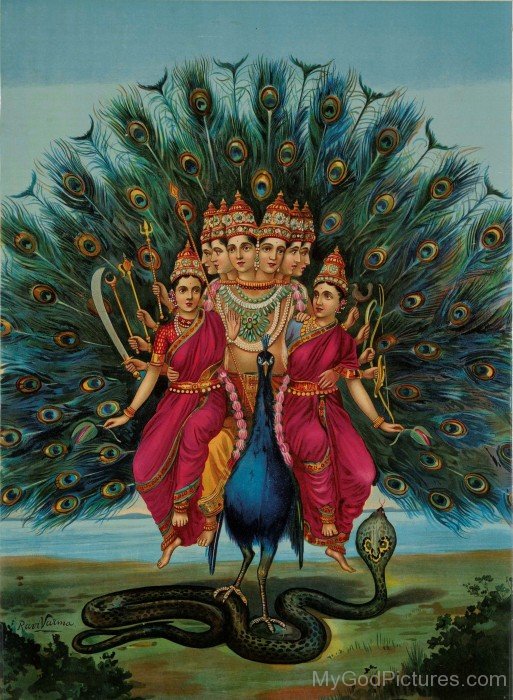 Lord Kartikeya With His Wives