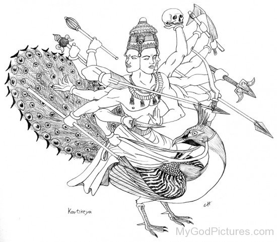 Sketch Of Lord Lord Kartikeya